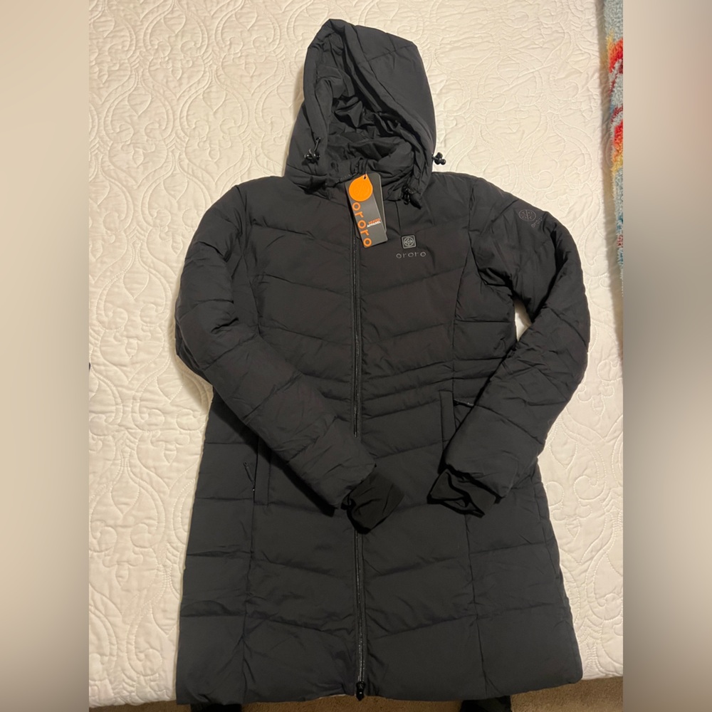 NWT Ororo women’s long heated puffer jacket & 2 rechargeable battery packs